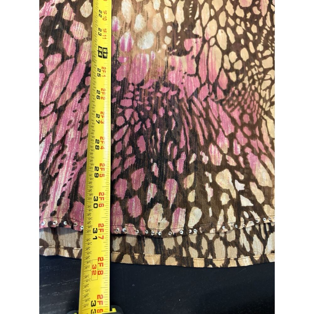 Chico’s Silk Embellished Animal Print Tunic Top Size XL Beaded Pink Brown Y2K - Picture 9 of 9